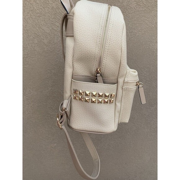 Studded Cream Beige Faux Leather backpack Gold Details - Picture 4 of 8